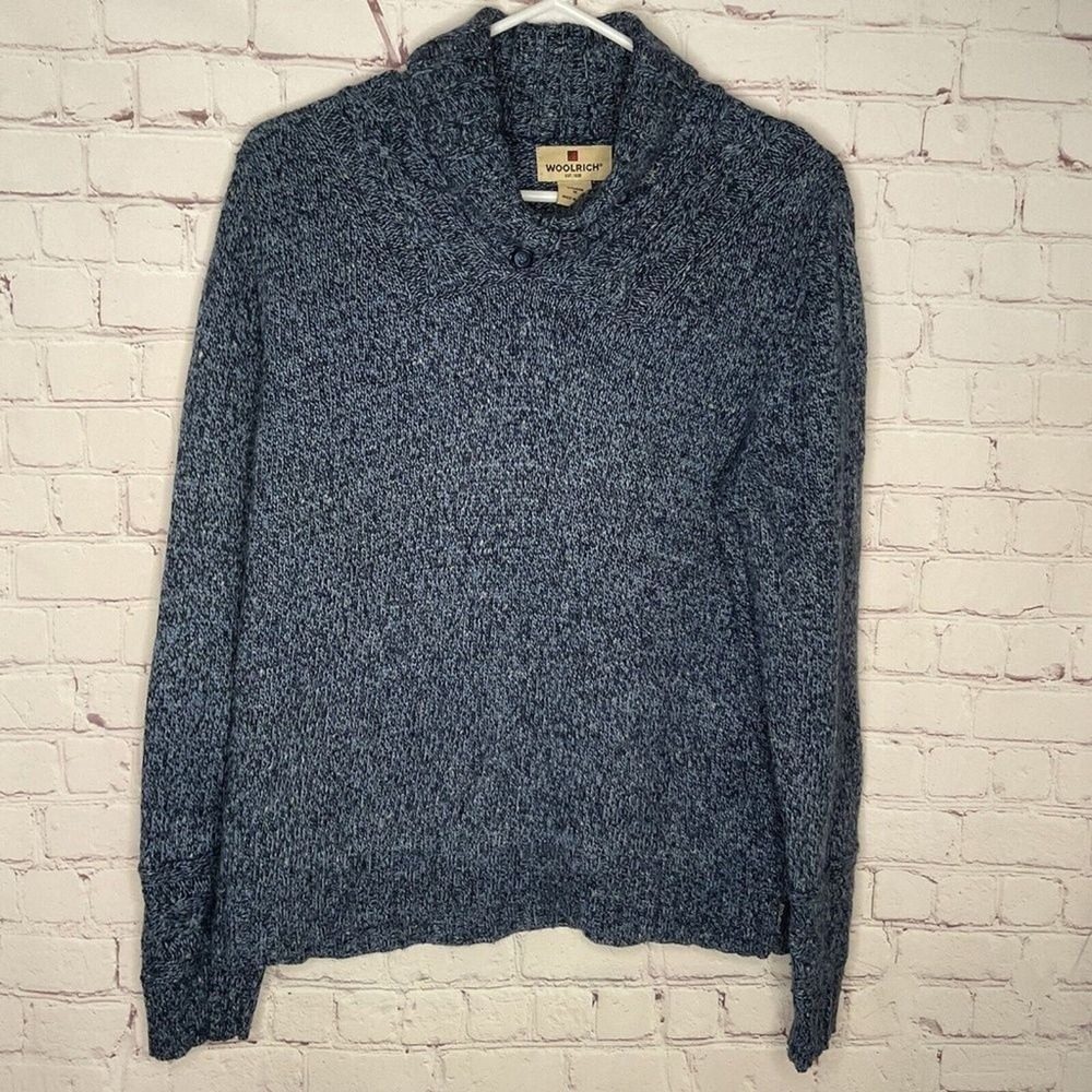VTG Woolrich Denim Heather Blue MockNeck Sweater Women M China Wool Blend